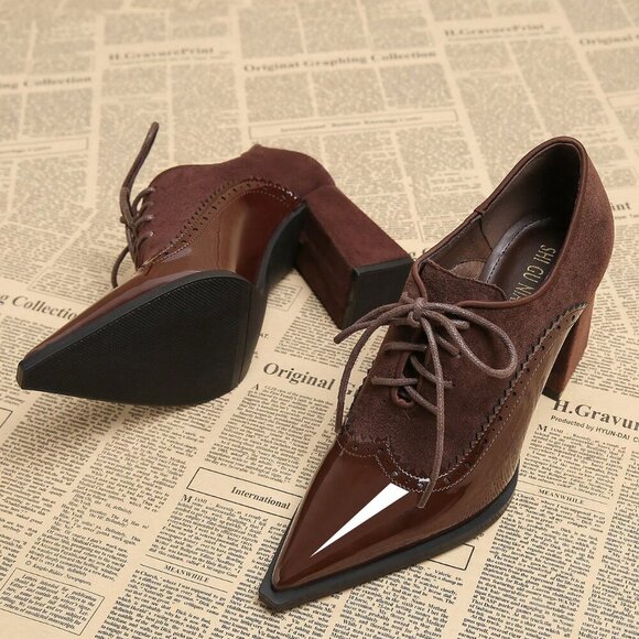 Brown Elegant Women's Pointed Toe Slip-On High Heel Shoes - Picture 4 of 5